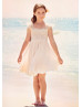 Blush Pink Lace Chiffon Knee Length Flower Girl Dress